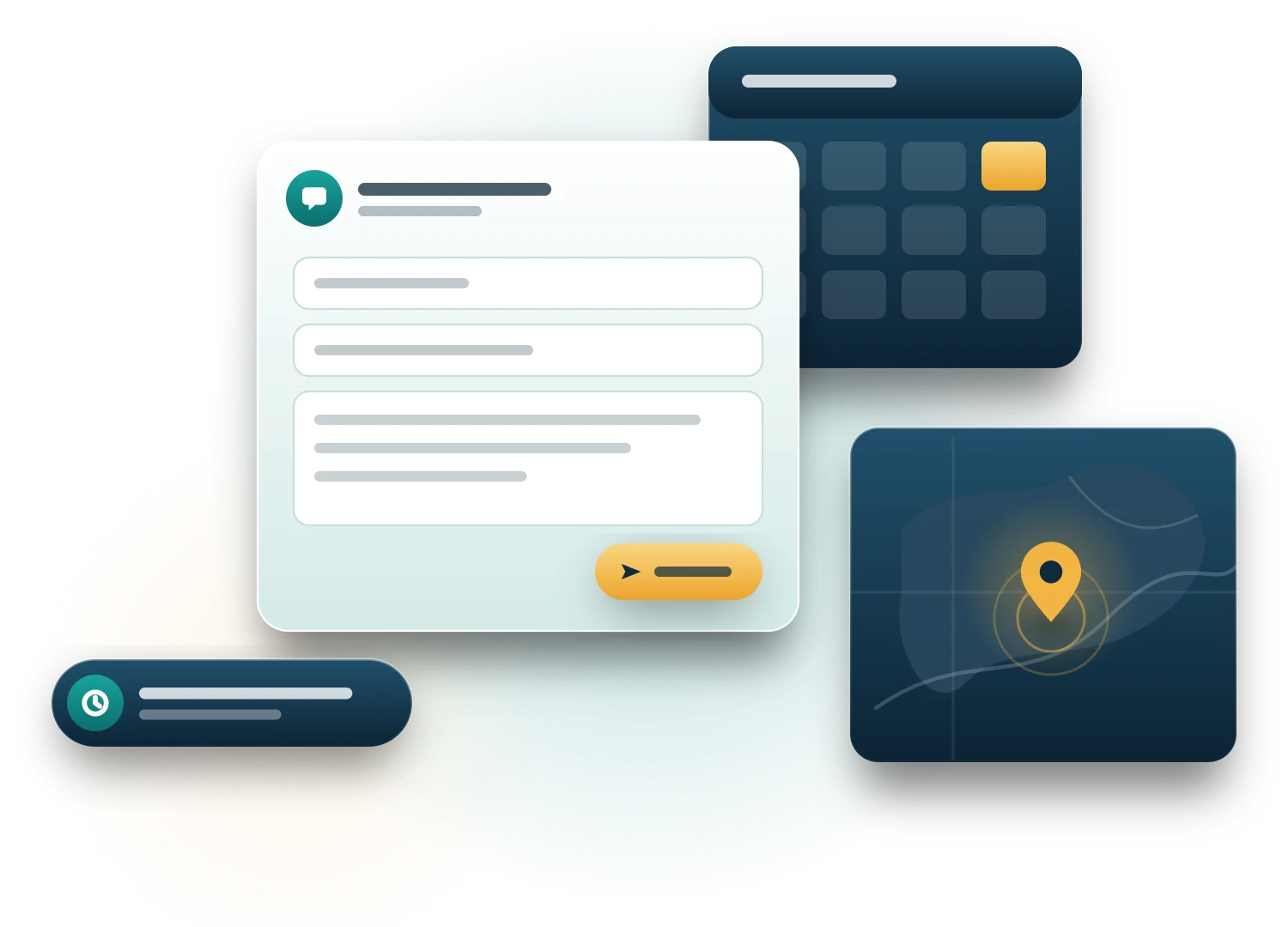 Illustration of a contact form, a calendar, and a map pin for the DC area