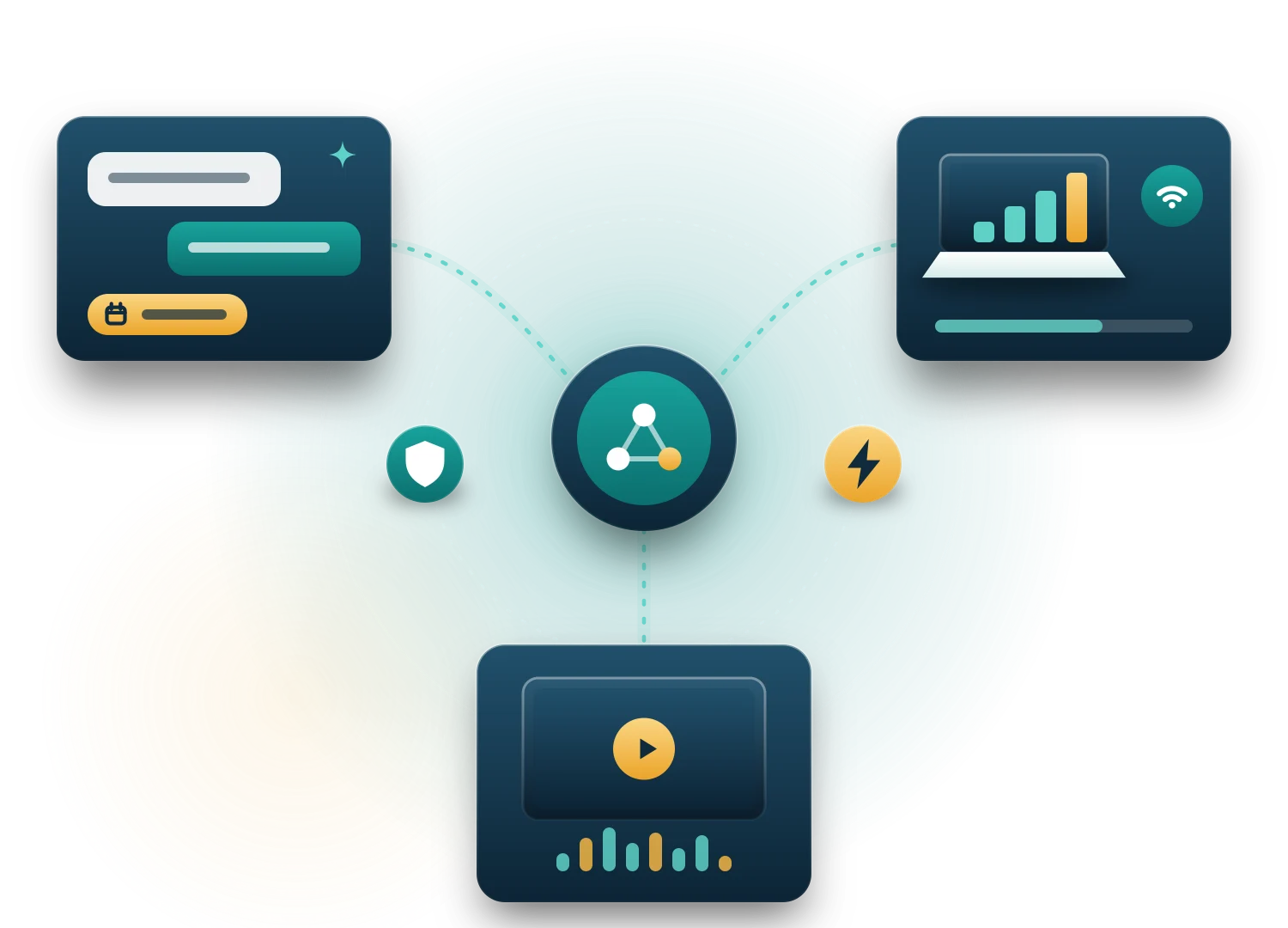 Illustration of AI, IT, and AV services connected to one central team